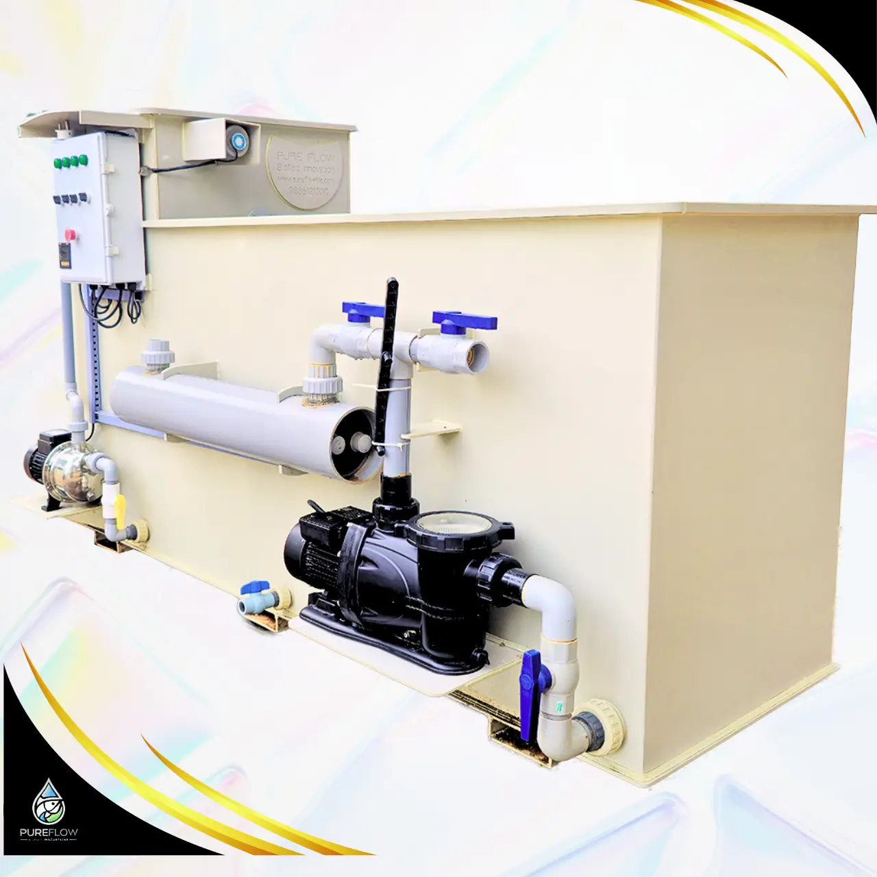 Filtro de tambor combinado con cámara biológica, bombas, tuberías y panel de control
