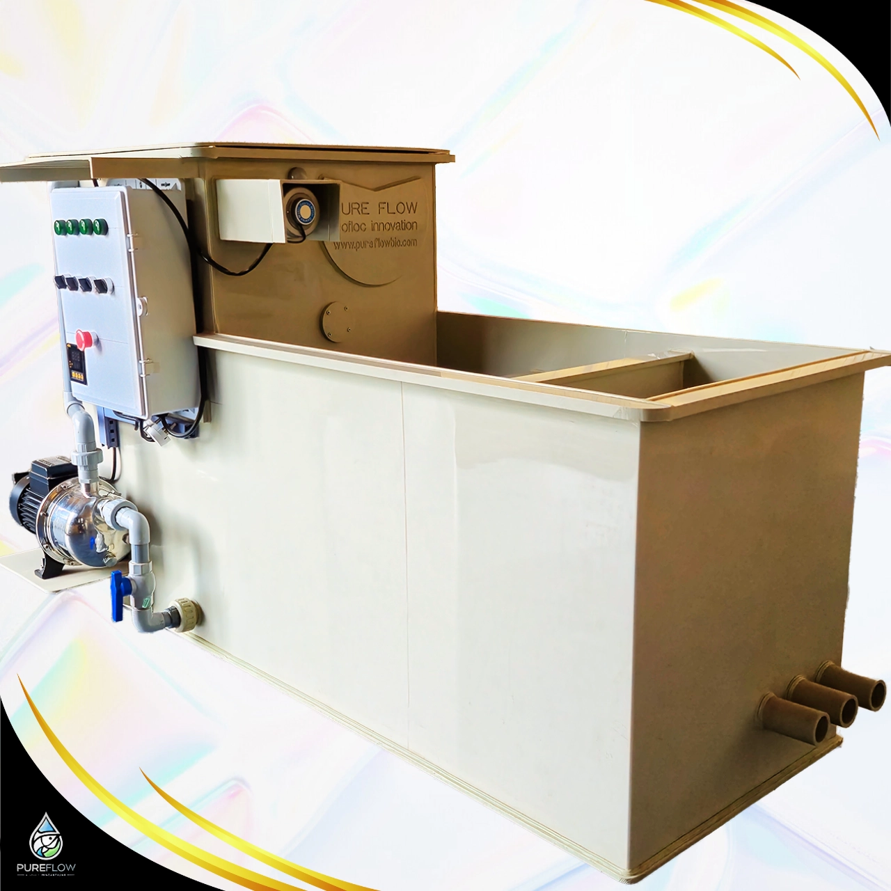Filtro de tambor combinado con cámara abierta, panel de control y tres conexiones de salida